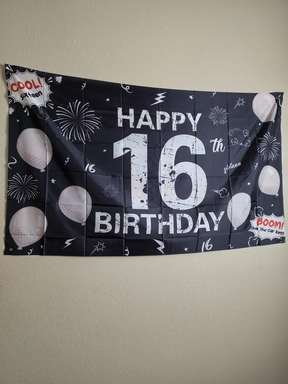 Large Happy 16th Birthday Party Banner plus more - Black & White